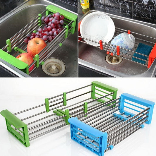 Adjustable Stainless Steel Over-Sink Dish Rack – Telescopic Design