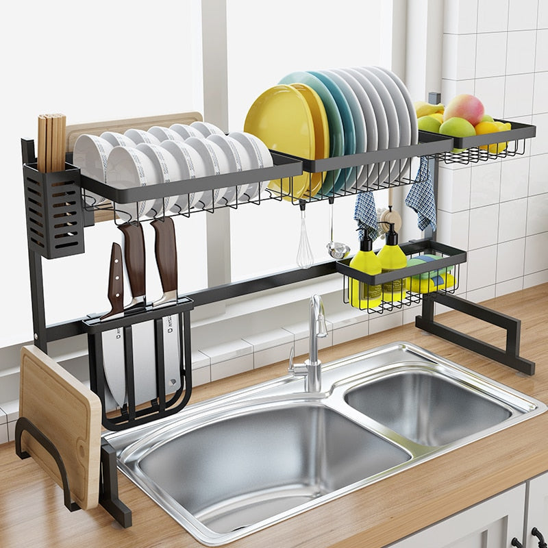 Two-Tier Stainless Steel Sink Drain Rack – Kitchen Shelf & Dish Organizer