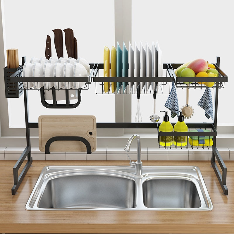 Two-Tier Stainless Steel Sink Drain Rack – Kitchen Shelf & Dish Organizer